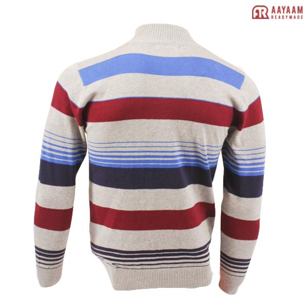 3 Degree Celcius Striped Cotton Full Sleves Half Zipper Sweater