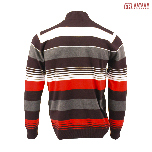 3 Degree Celcius Striped Cotton Full Sleeves Half Zipper Sweater