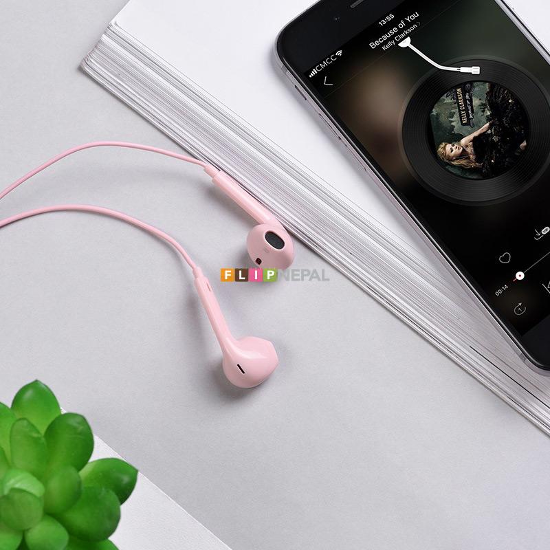 Hoco M55 Memory Control Earphones With Mic ( Pink  )