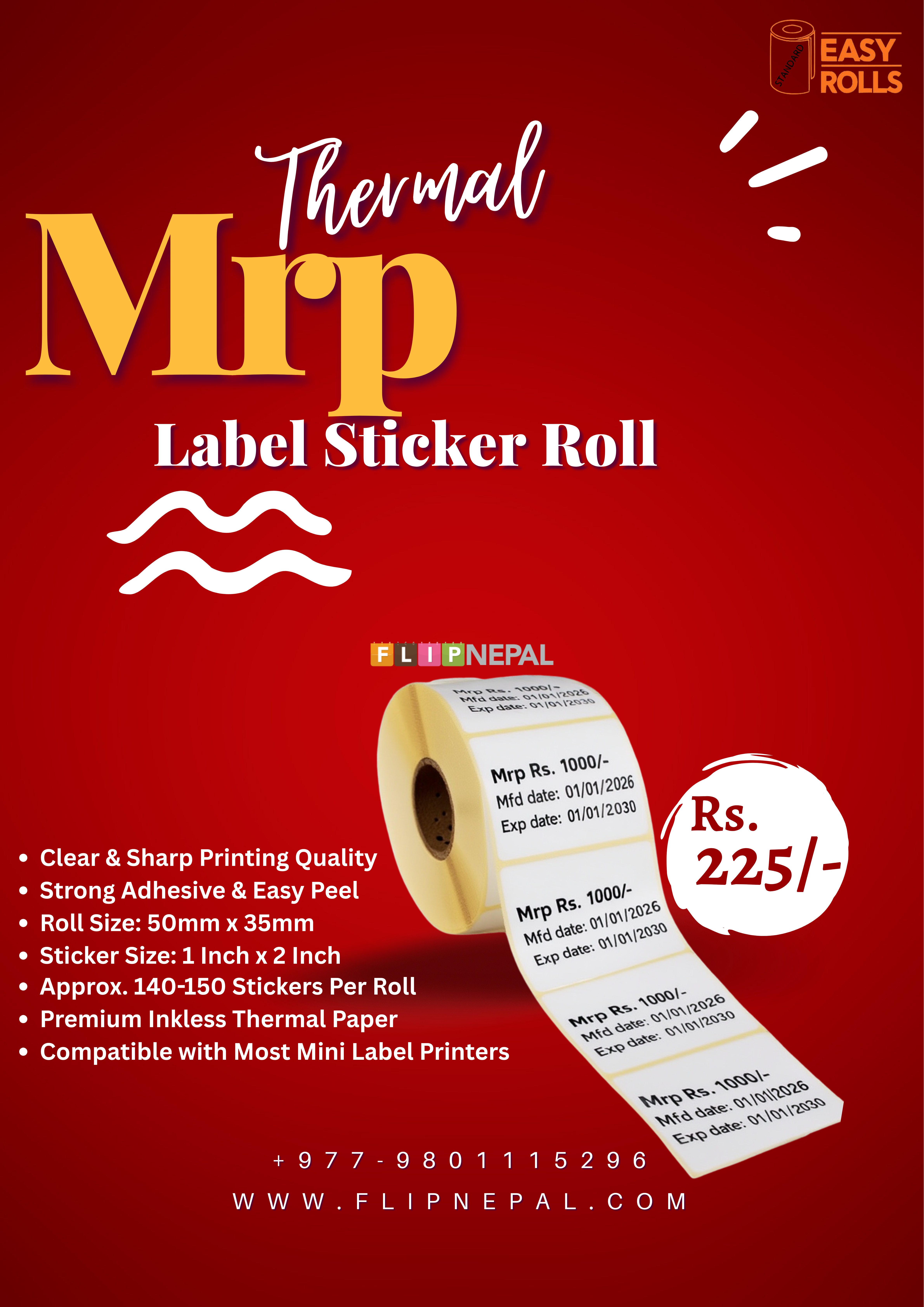 MRP Label Thermal Sticker Roll – For Mini Thermal Printer